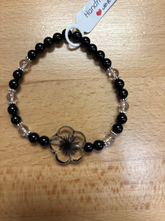 Agate and clear quartz crystal bracelet- 7.5” clear flower