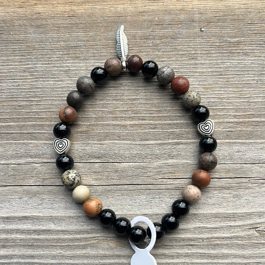 Jasper and Agate Crystal Bracelet - 7” hearts