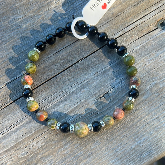 Unakite and agate crystal bracelet -7.5