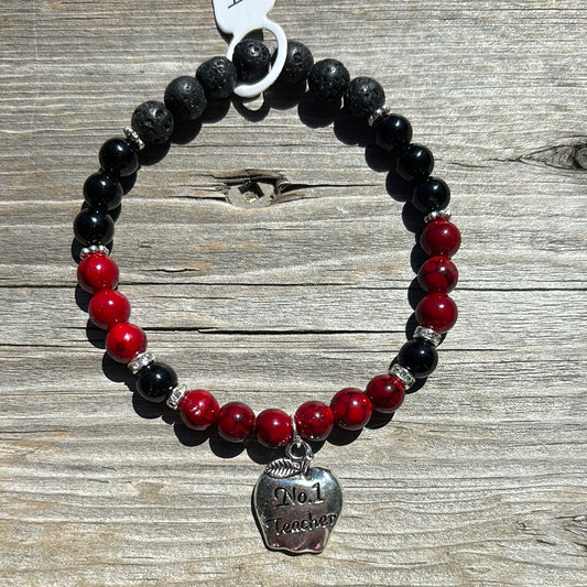 Red quartz and black agate crystal bracelet - 7” number 1 teacher