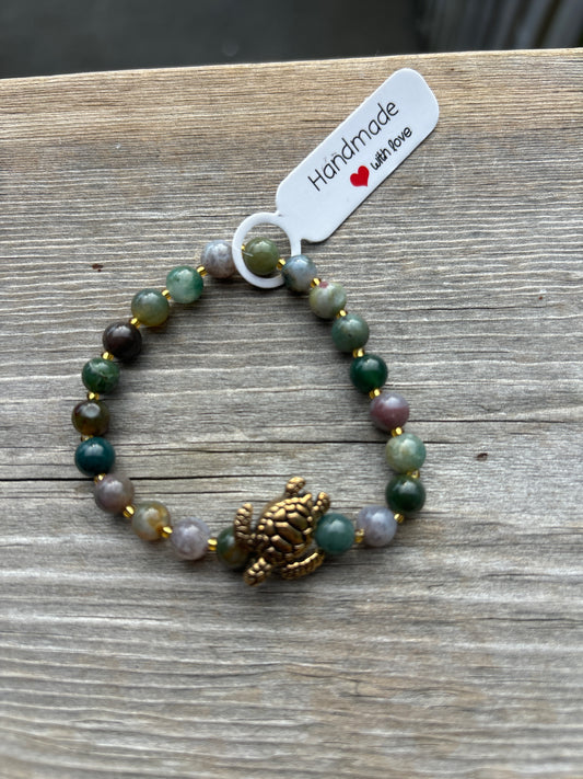 Fancy Jasper crystal bracelet- 6.5” golden turtle