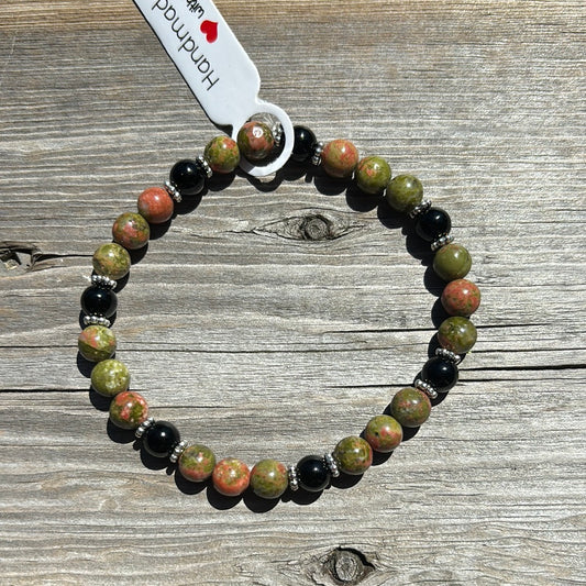 Unakite and onyx crystal bracelet - 7”