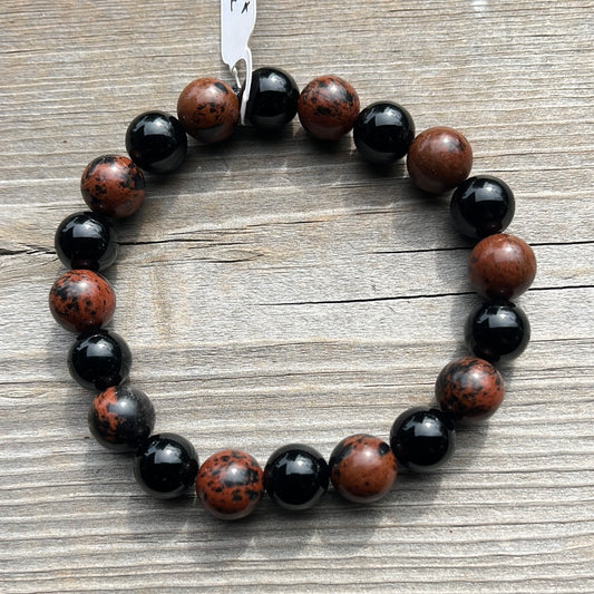 Obsidian and Agate Crystal Bracelet - 73/4”