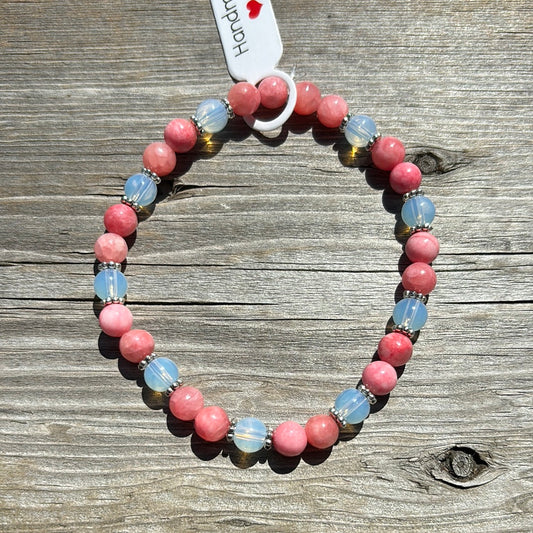 Pink quartzite and opalite crystal bracelet - 7.5”