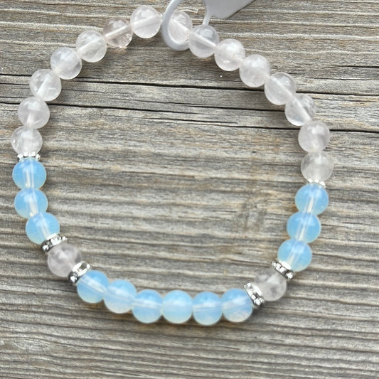 Opal and Rose Quartz Crystal Bracelet - 7”