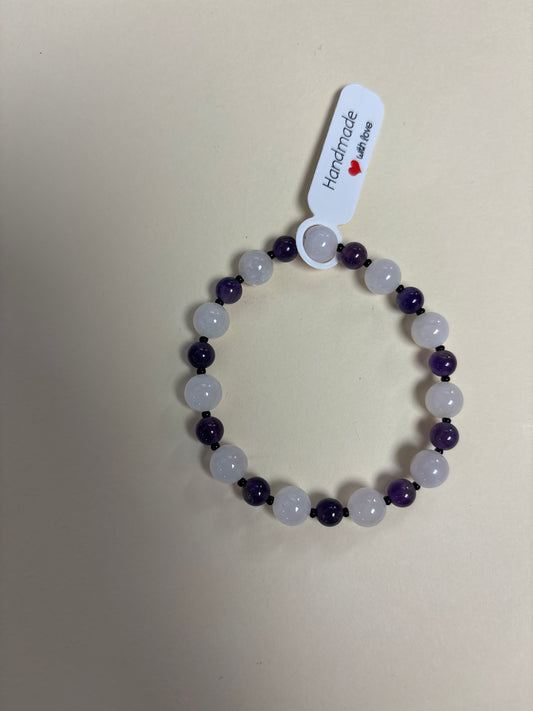 Amethyst and rose quartz crystal bracelet - 7”