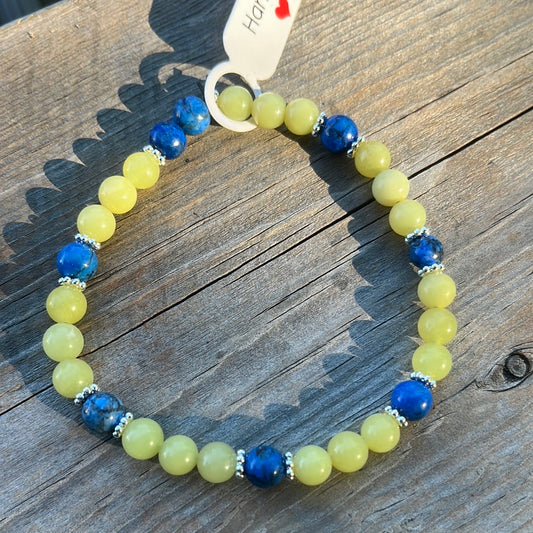 Lemon Jade and Blue Marble crystal bracelet -7.5”