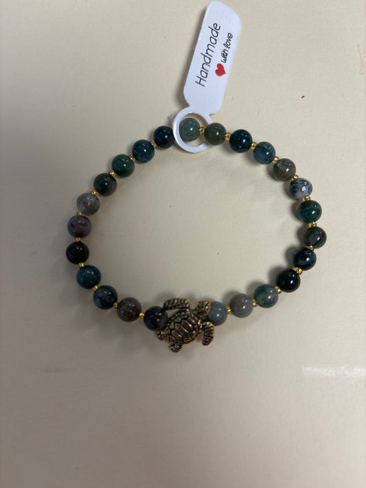 Fancy jasper crystal bracelet - 7” golden turtle