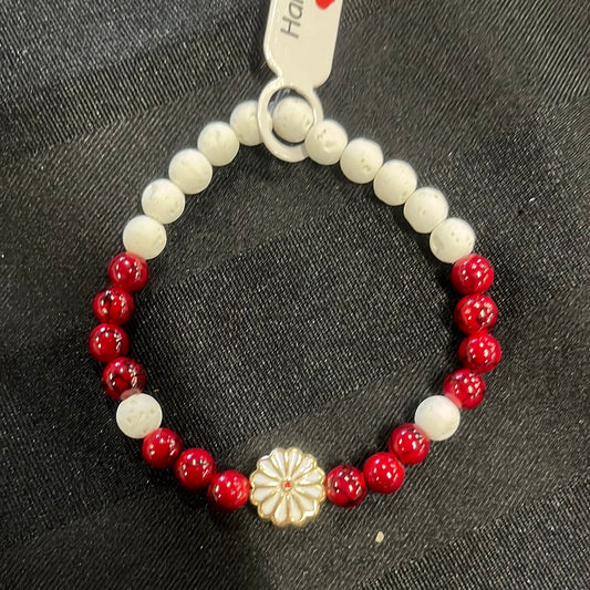 Red Quartz and Lava Stone Crystal Bracelet - 7”
