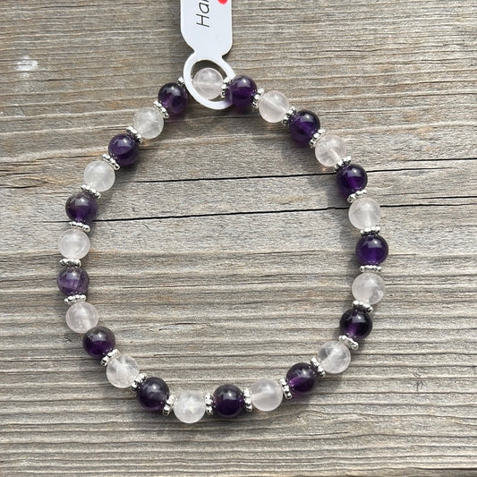 Amethyst and Rose Quartz Crystal Bracelet - 7.5”