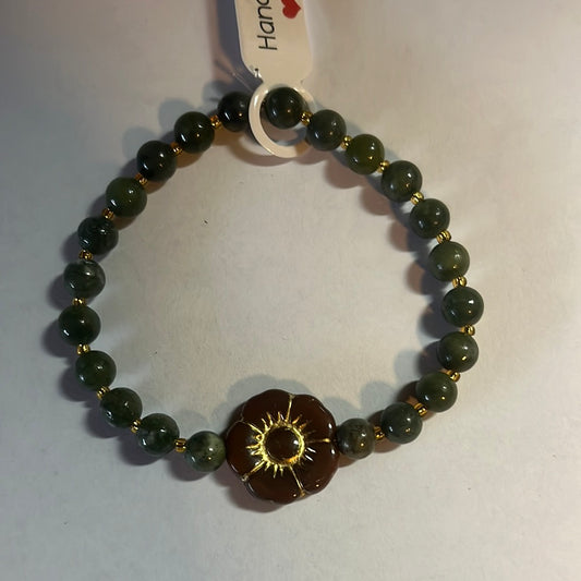 Candian jade crystal bracelet - 7”. Brown flower