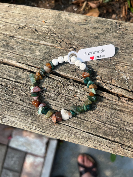 Jasper and Lava Stone Crystal Bracelet - 7”