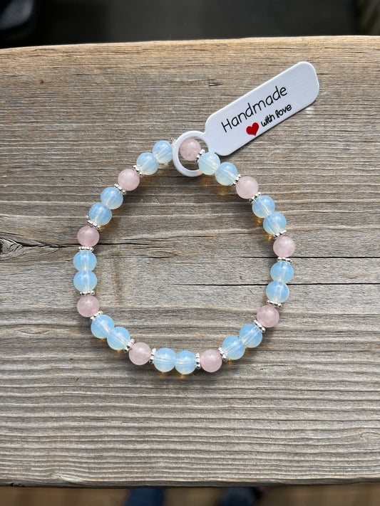 Rose Quartz and Opalite Crystal Bracelet- 7”